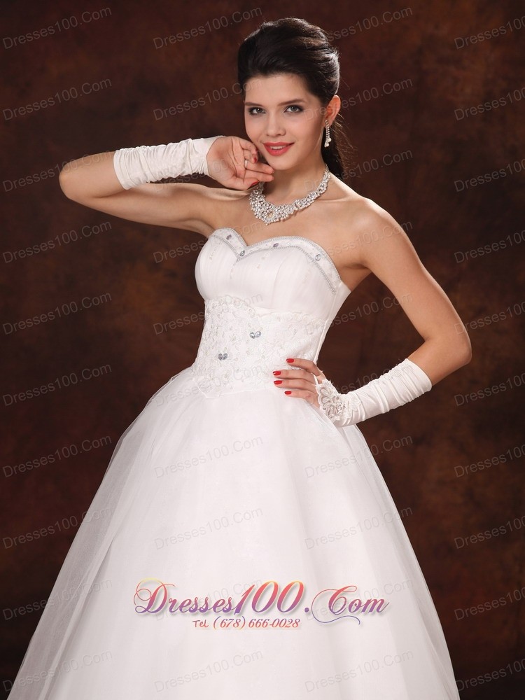Sweetheart Beaded Tulle Garden Wedding Dress Custom Made