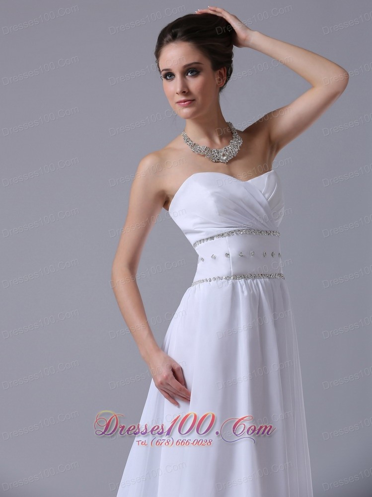 Beaded Waist Empire Sweetheart Court Train Wedding Dress