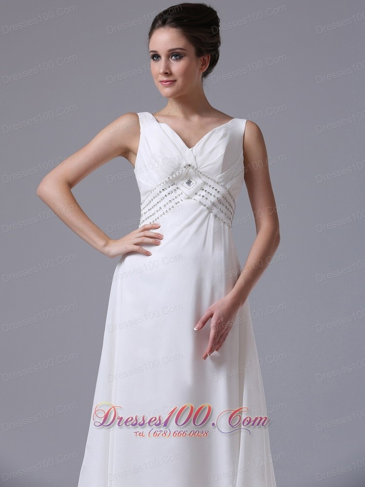 Empire Beaded Waist Chiffon Court Train Wedding Dress