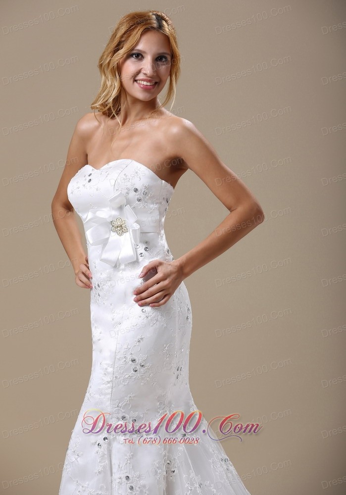 Mermaid Wedding Dress With Sash Applique and Lace Over Skirt