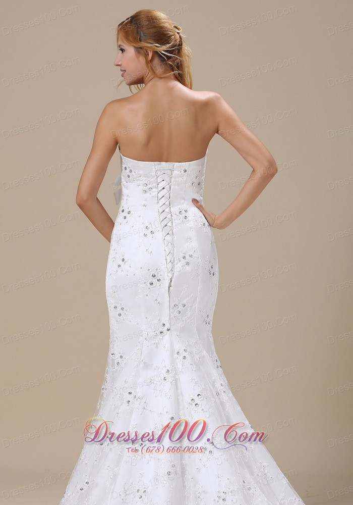 Mermaid Wedding Dress With Sash Applique and Lace Over Skirt