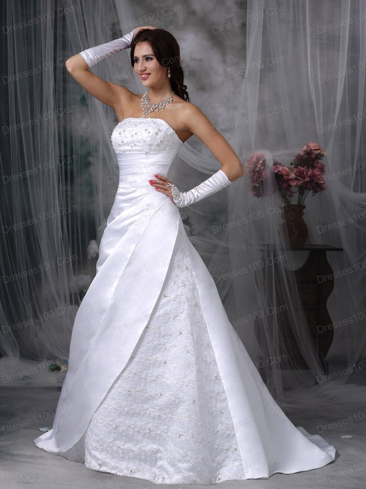 Perfect Satin Embroidery A-line Indoor Bridal Gowns 2012