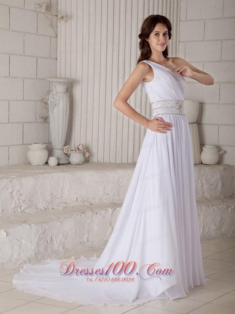 Gilding Beach Wedding Dress Sheath One Shoulder Ruch Court