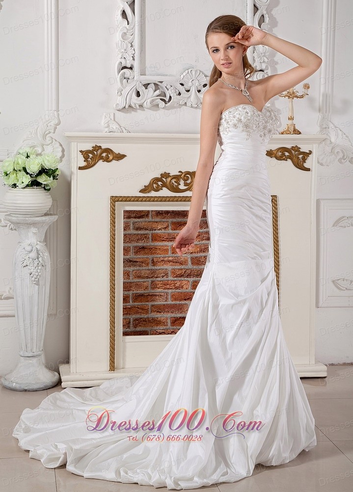 Customize Princess Bridal Dress Sweetheart Appliques Taffeta