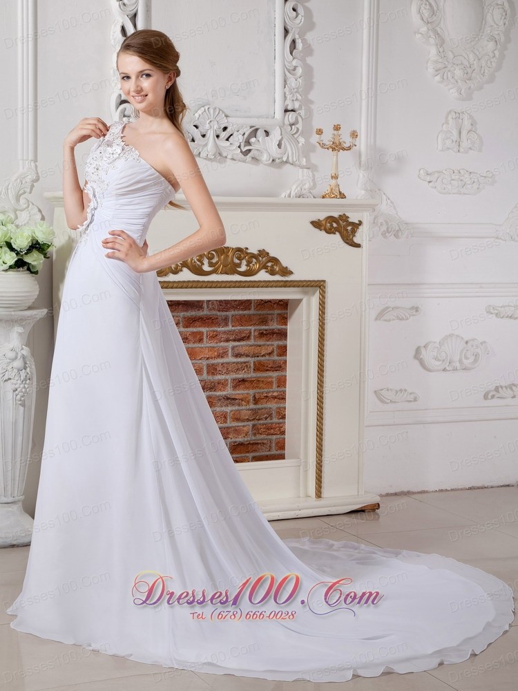 Wonderful Floral Wedding Bridal Dress One Shoulder Appliques