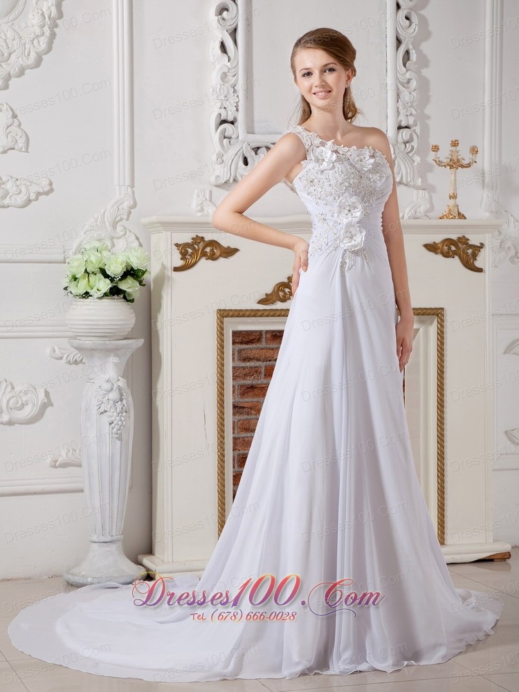 Wonderful Floral Wedding Bridal Dress One Shoulder Appliques