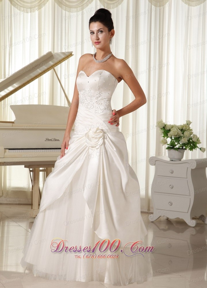 Beaded Tulle Bridal Dress Pleated Hand Made Flowers