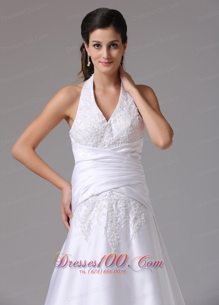 Custom Made Halter Bridal Dress Embroidery Wrapped Waist