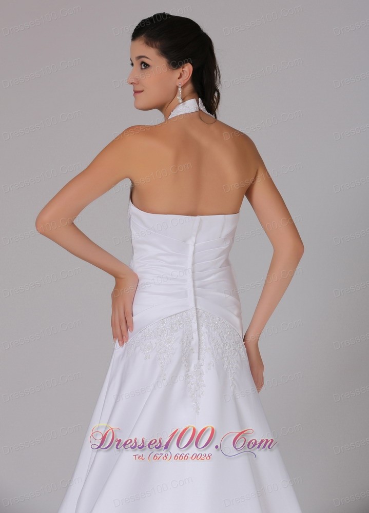 Custom Made Halter Bridal Dress Embroidery Wrapped Waist