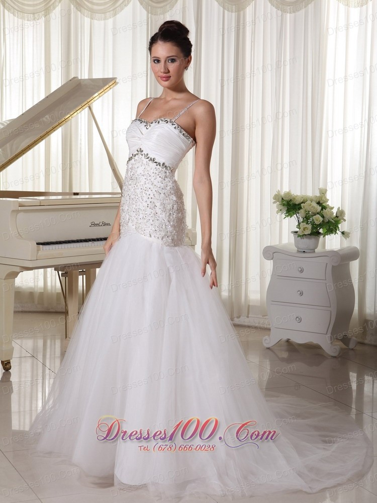 Unique Spaghetti Straps Bridal Gowns Mermaid Rhinestones