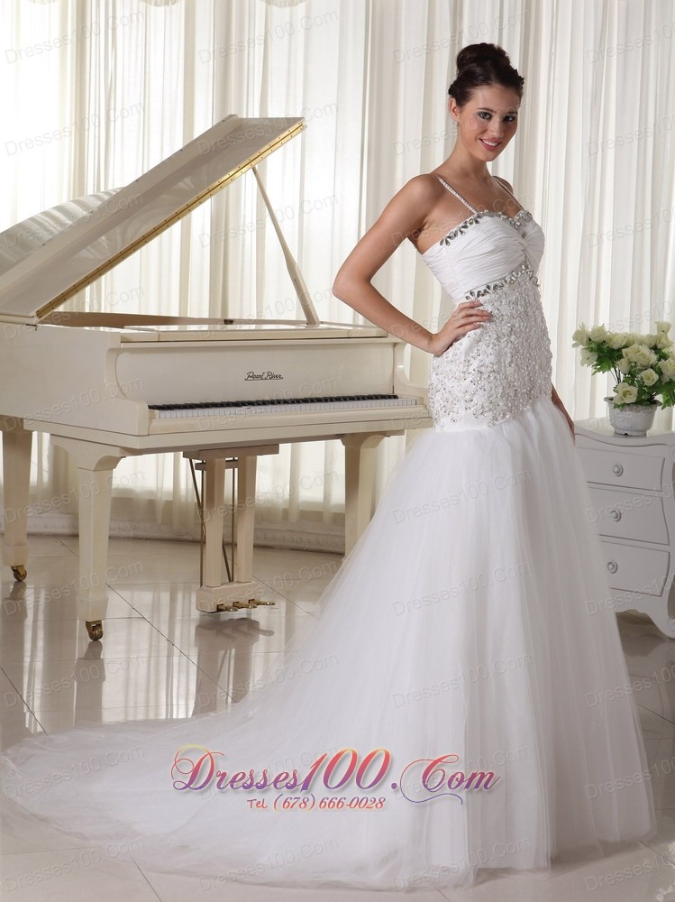 Unique Spaghetti Straps Bridal Gowns Mermaid Rhinestones