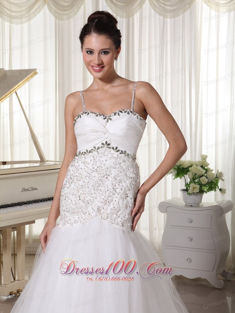 Unique Spaghetti Straps Bridal Gowns Mermaid Rhinestones