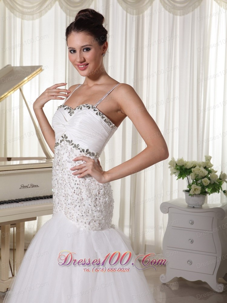 Unique Spaghetti Straps Bridal Gowns Mermaid Rhinestones