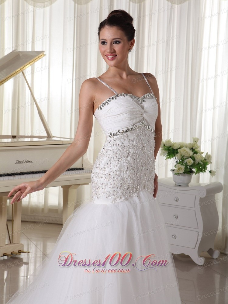 Unique Spaghetti Straps Bridal Gowns Mermaid Rhinestones