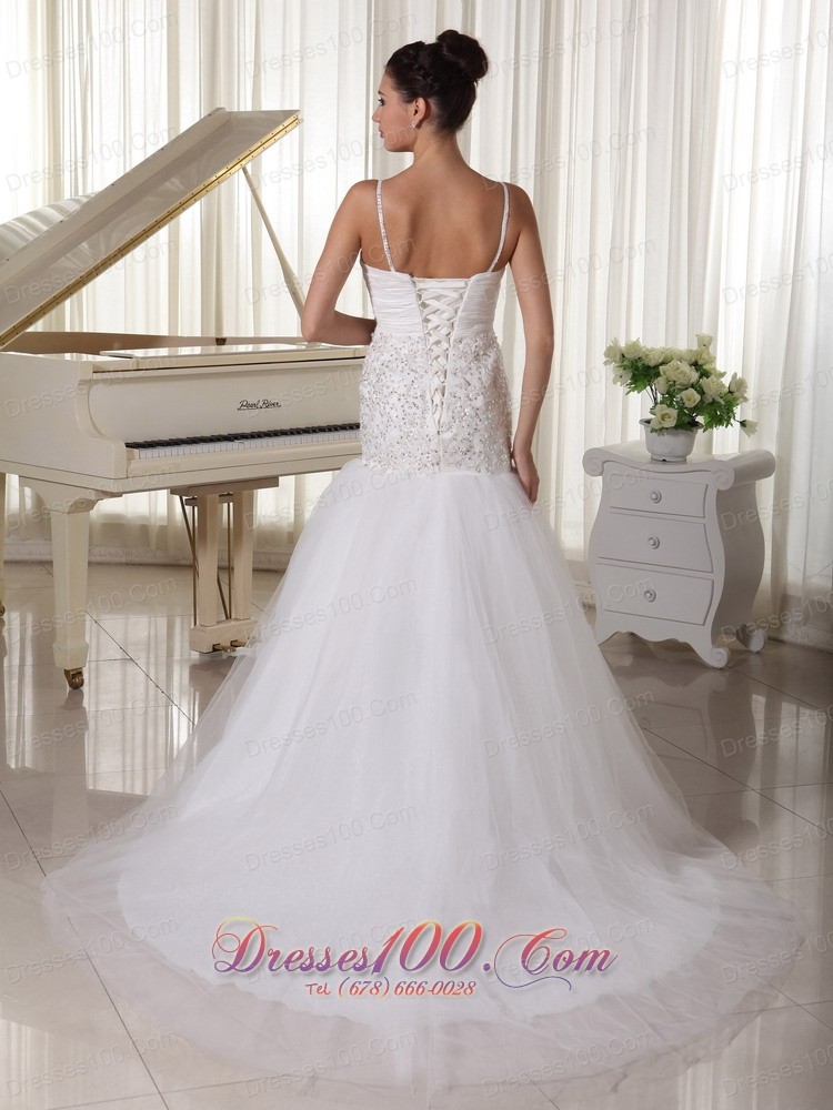 Unique Spaghetti Straps Bridal Gowns Mermaid Rhinestones