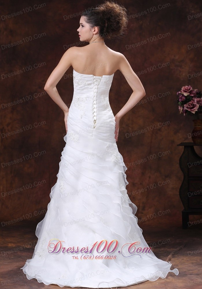 Beautiful Layered Skirt Church Wedding Dress Appliqued