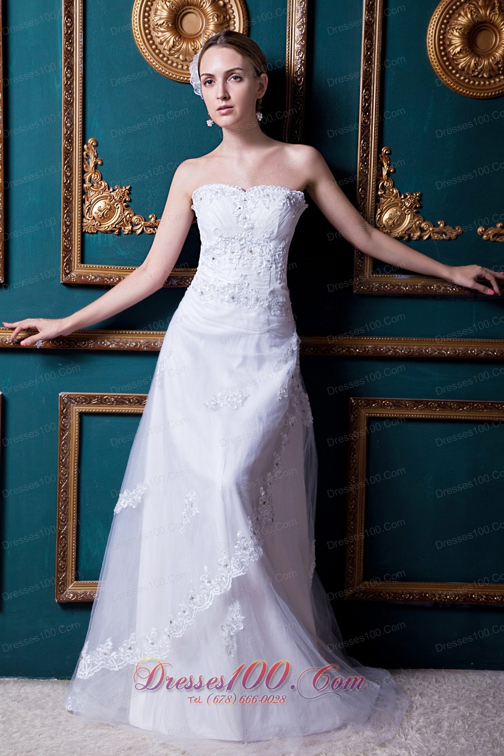 Appliques Apron Split Wedding Dress A-line Floor-length