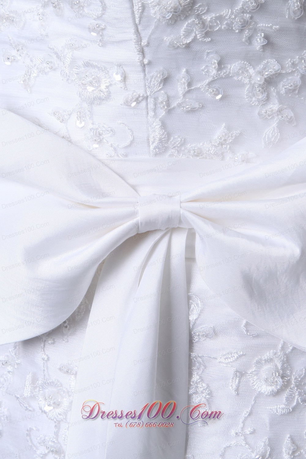 Fashionable High-low Lace Wedding Dress Appliques Bowknot Sash