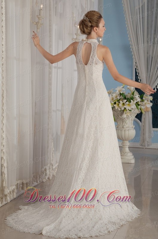 Unique Lace Rhinestones Apron Wedding Dress V-Neck Collar