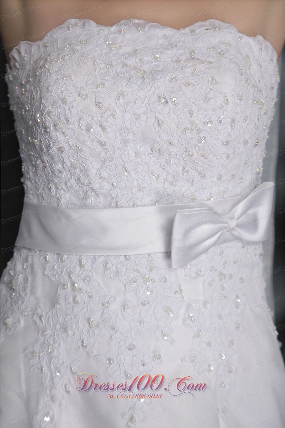 White Princess Bridal Gowns Chapel Train Lace Gingle Border