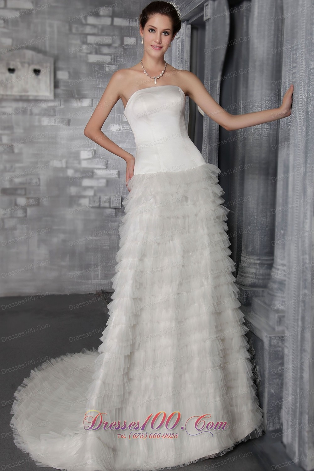 Romantic Tulle Ruffles Winter Church Wedding Dress Strapless