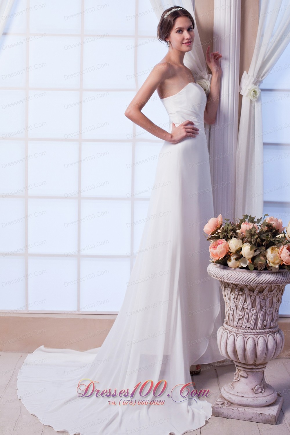 Asymmetrical Column Beach Wedding Dresses Strapless Chiffon