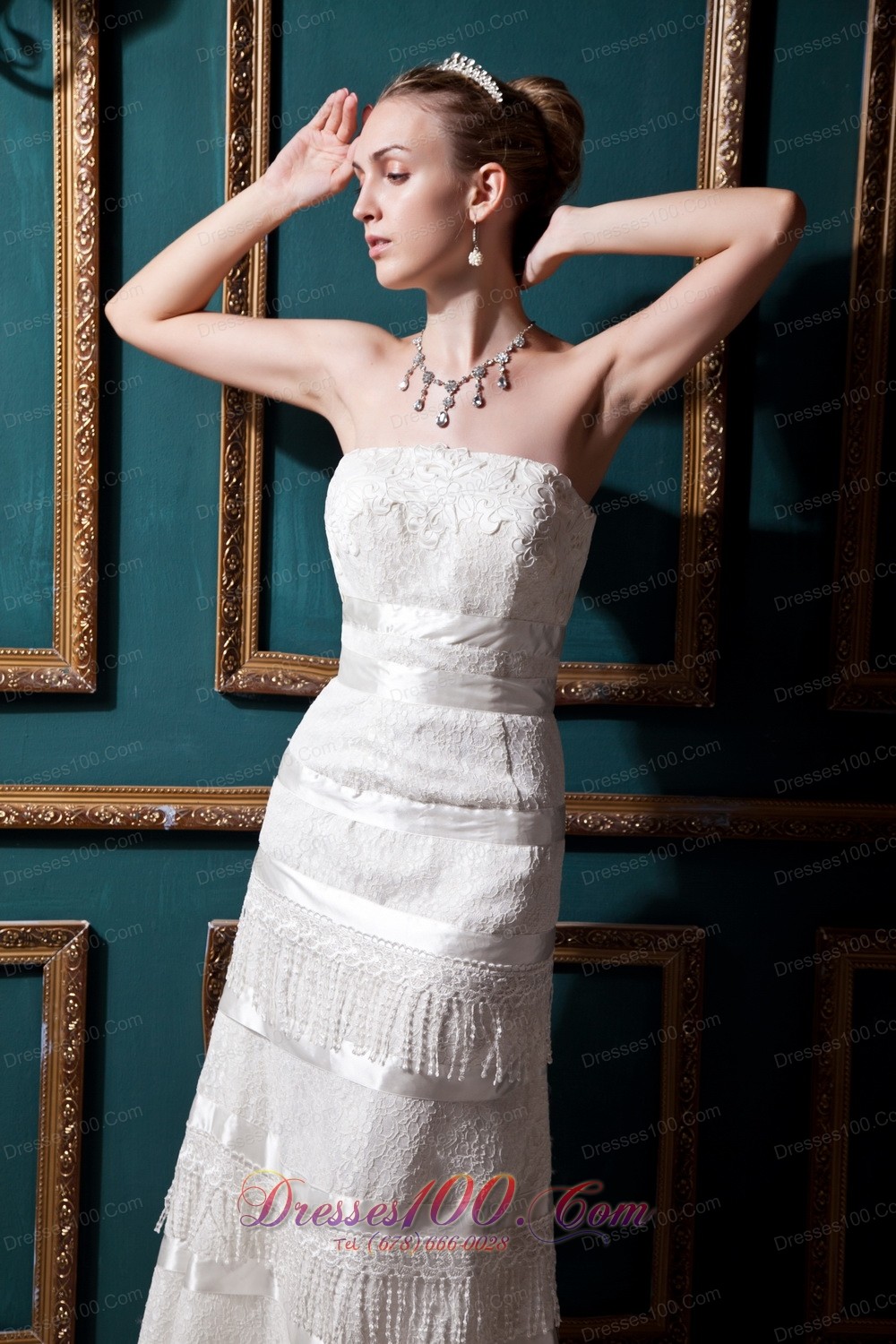 Unique Column Ankle-length Lace Wedding Dress Special Fabric