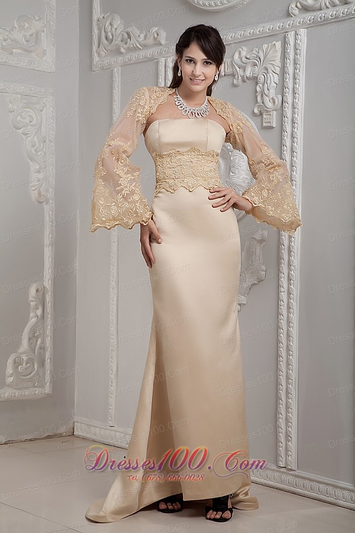 Retro Champagne Lace Dress for Golden Wedding Column Gingle