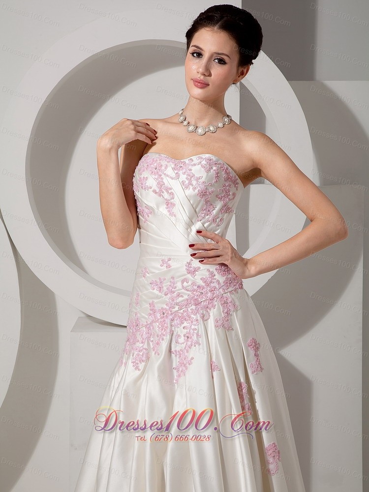 Classical Wedding Dress Colored Appliques Court Train Satin