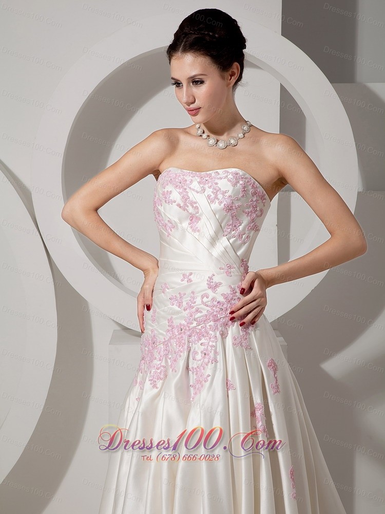 Classical Wedding Dress Colored Appliques Court Train Satin