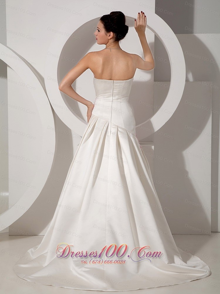 Classical Wedding Dress Colored Appliques Court Train Satin