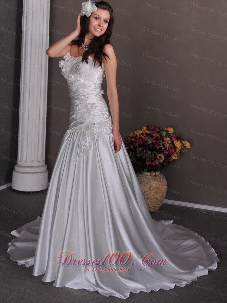 Gorgeous Wedding Bridal Dress Flowers Strapless Taffeta