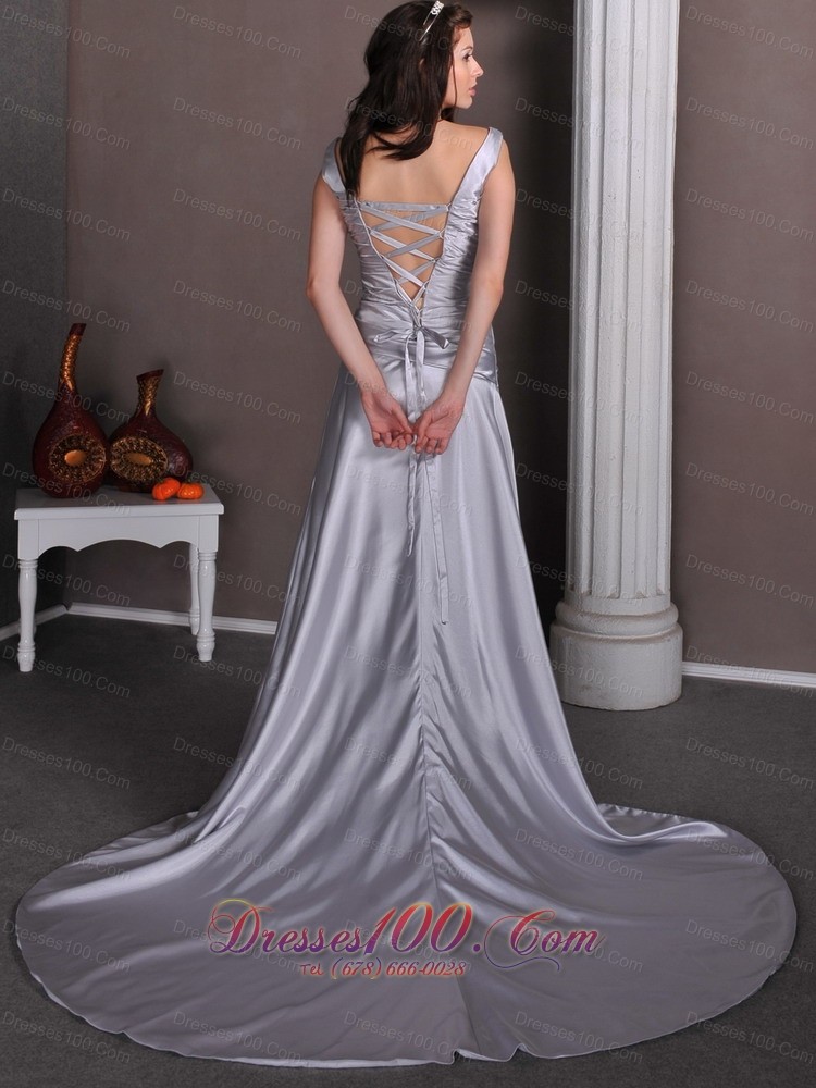 Lace-up Silver Brooch V-neck Themed Wedding Dress