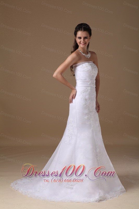 Princess Lace Wedding Dress A-line Strapless Bowknot