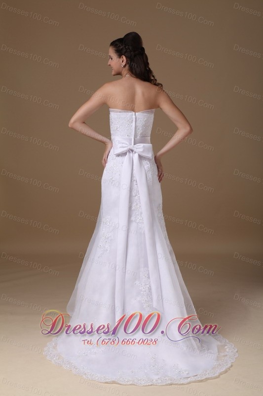 Princess Lace Wedding Dress A-line Strapless Bowknot