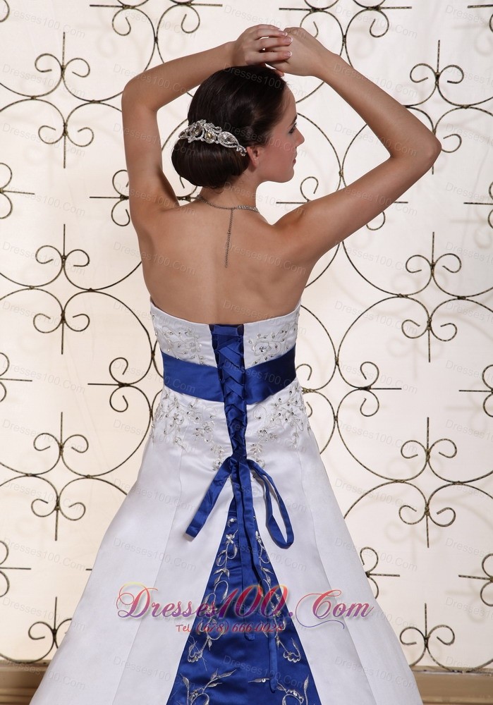 White and Royal Blue Embroidery Wedding Bridal Dress 2013