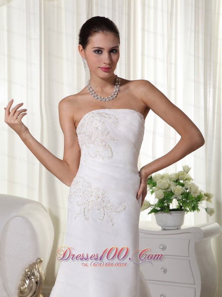 Mermaid Strapless Wedding Dress Brush Train Appliques