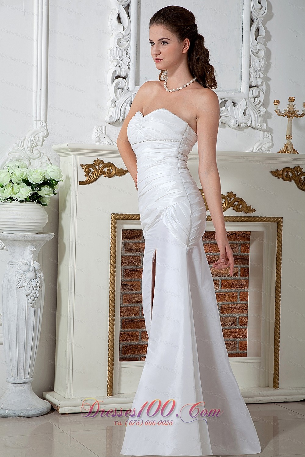 Unique Keyhole Beach Wedding Dress Slit Column Floor-length