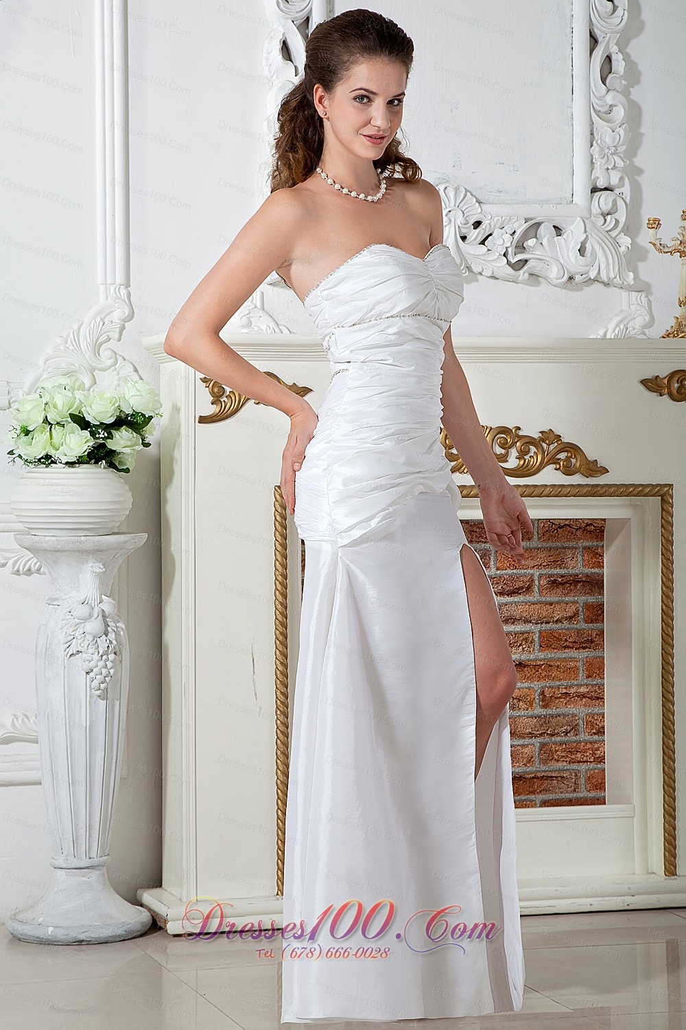 Unique Keyhole Beach Wedding Dress Slit Column Floor-length