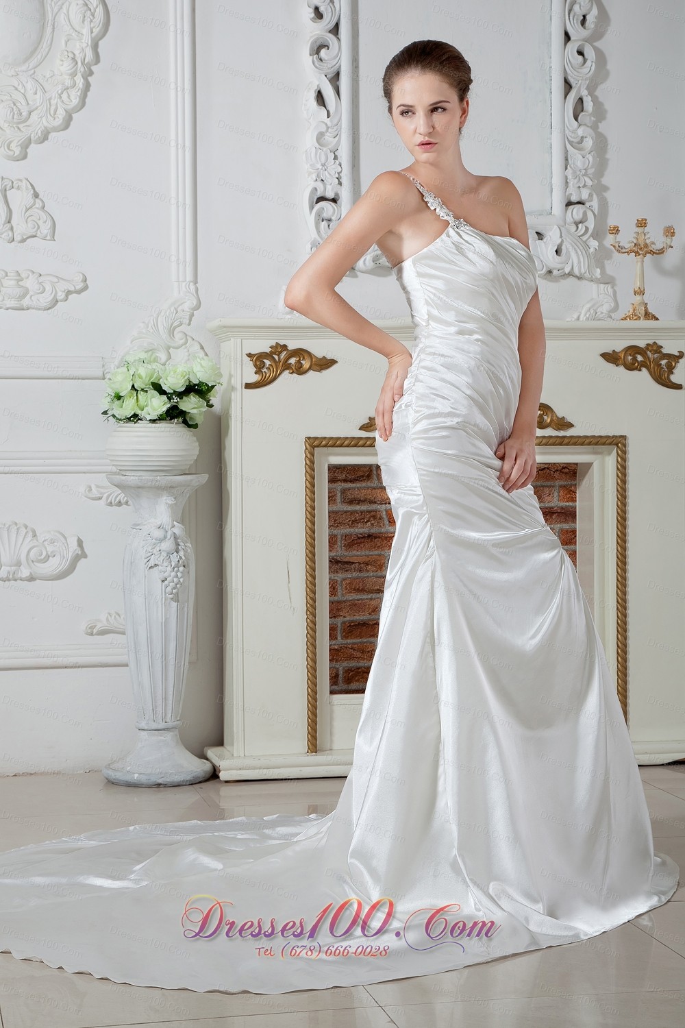 Mermaid One Shoulder Bridal Dress Court Taffeta Beaded
