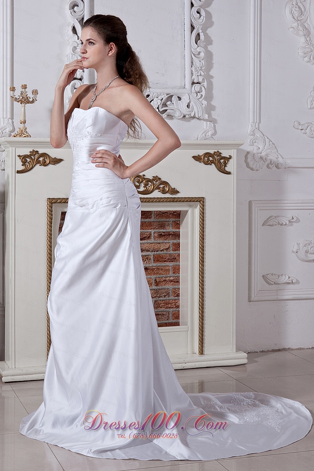 Inexpensive Princess Embriodery Wedding Gowns Court Train