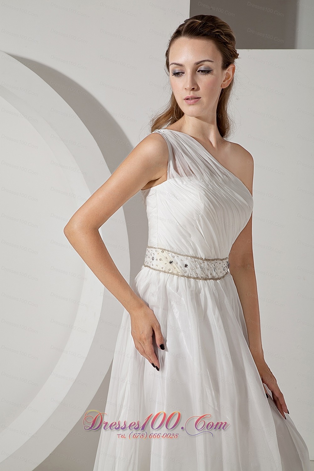 Empire One Shoulder Gilding Beach Wedding Dresses Court