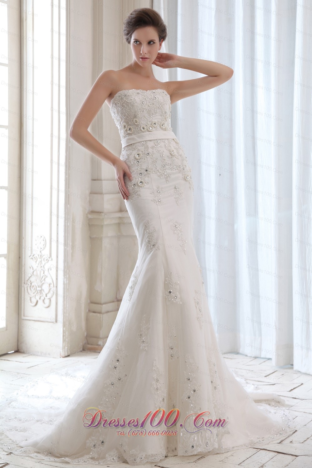 Best Wedding Dress Mermaid Appliques Strapless Court Belt