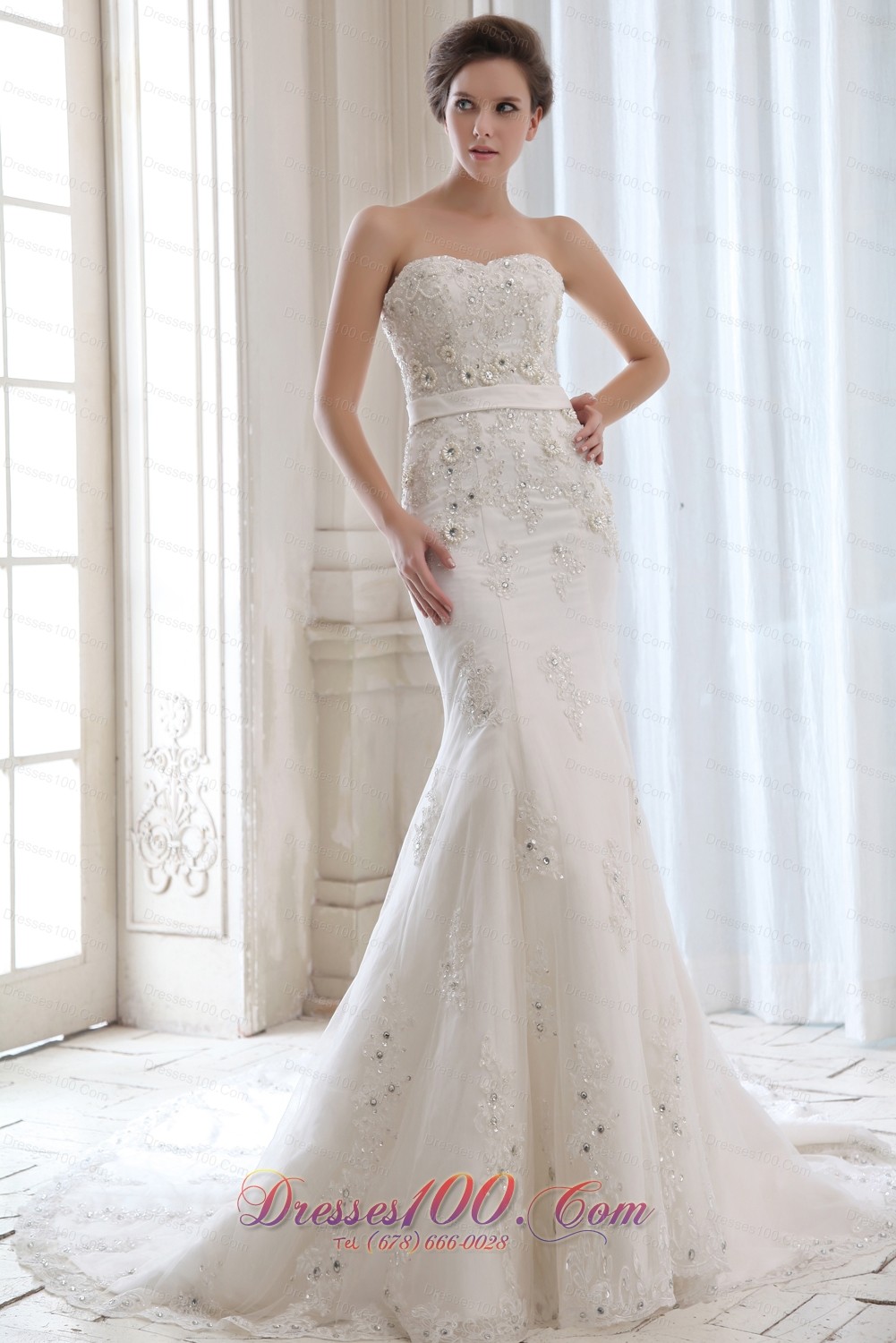 Best Wedding Dress Mermaid Appliques Strapless Court Belt