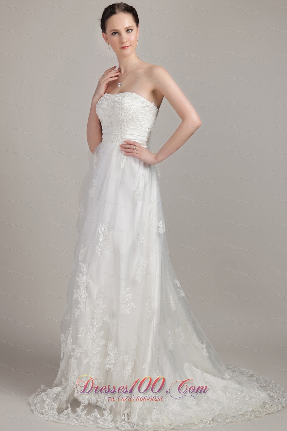 Fairy Tales White Wedding Dress Column Sweep Lace Appliques