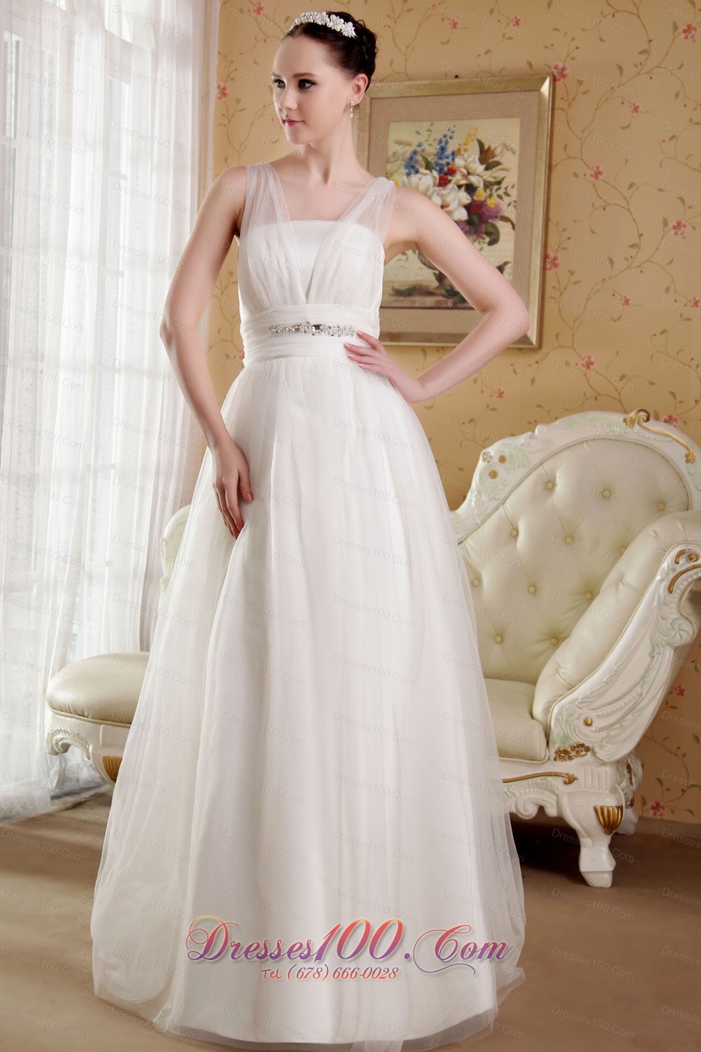 Perfect V-neck Wedding Gowns Brush Train Gilding Tulle
