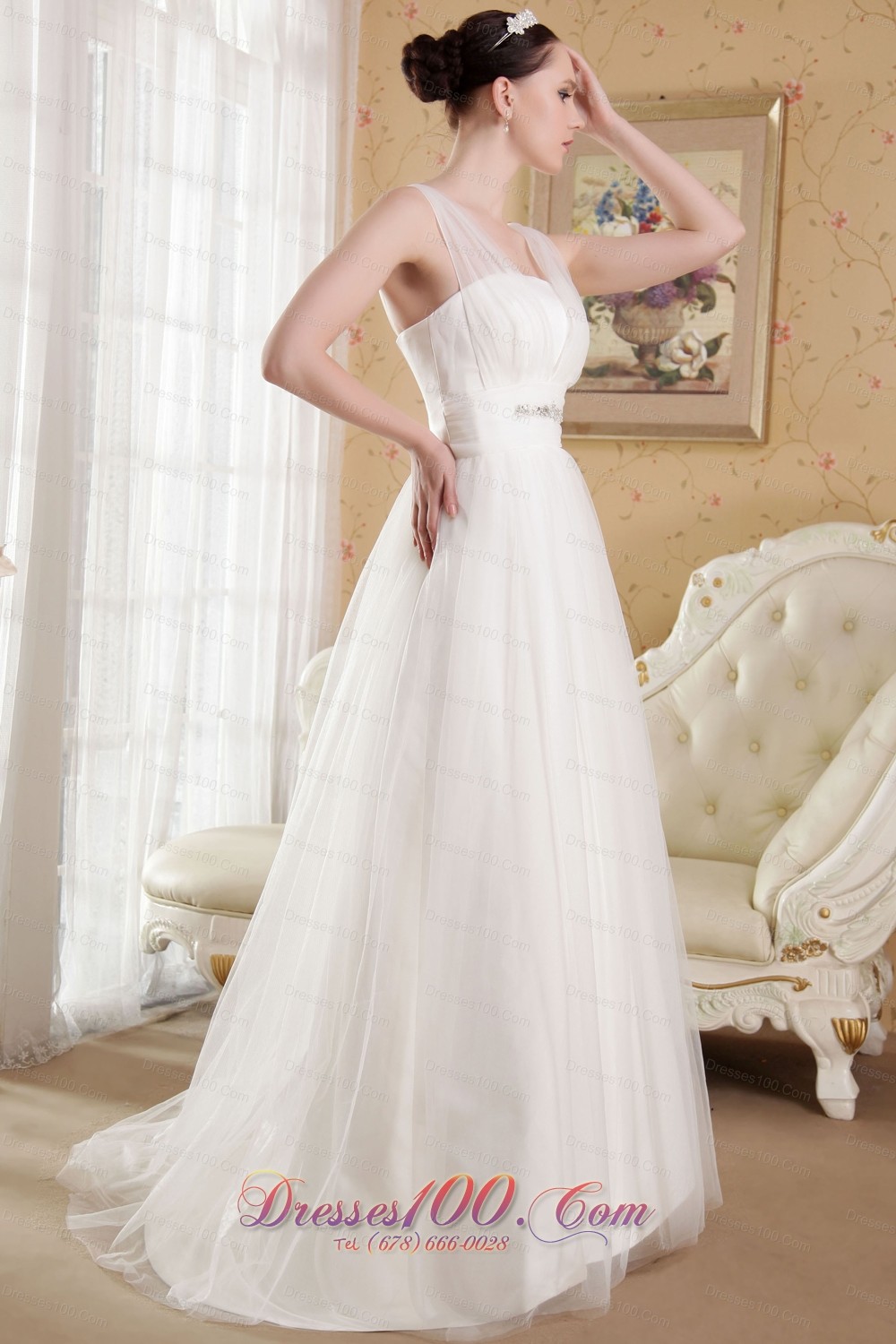 Perfect V-neck Wedding Gowns Brush Train Gilding Tulle