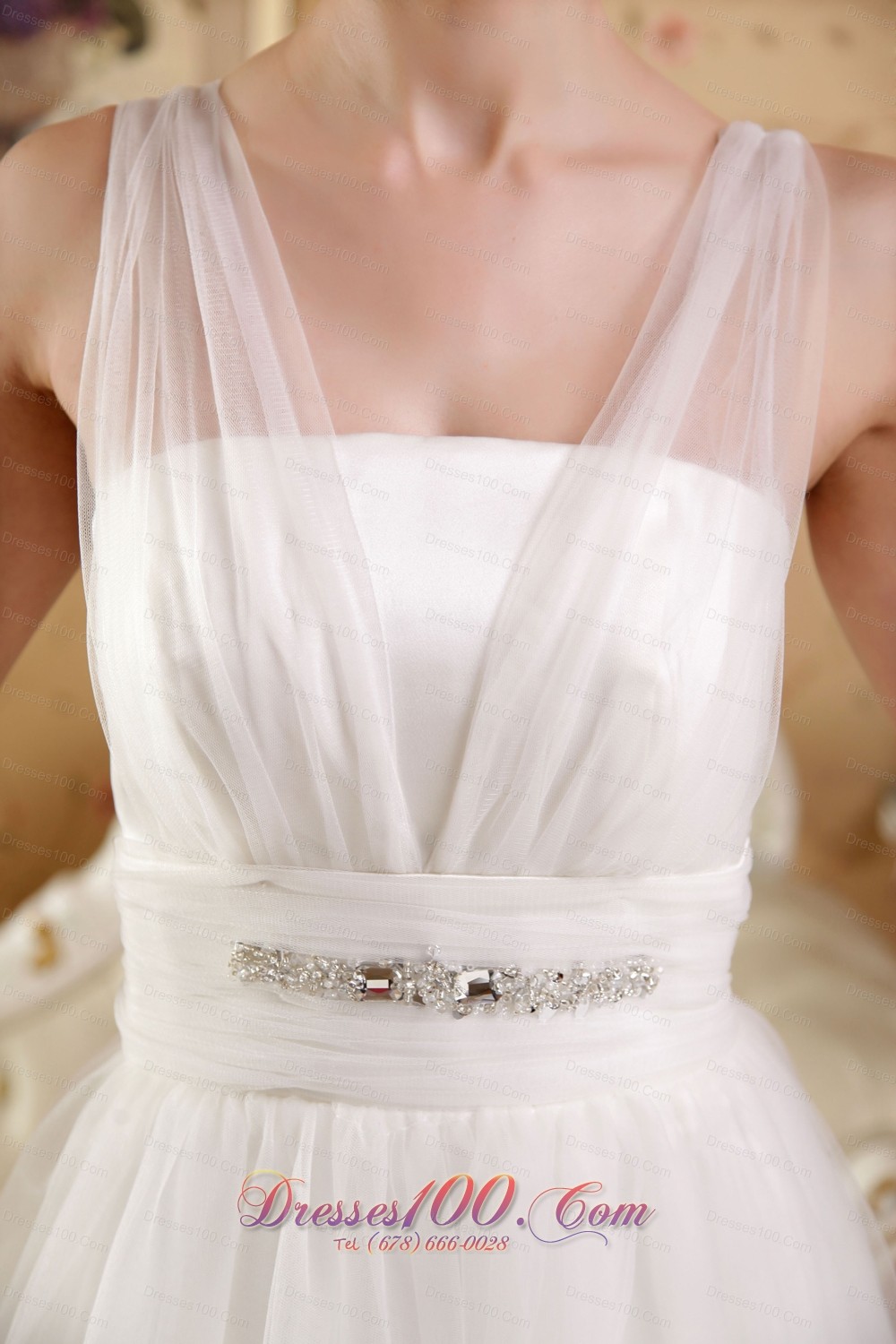 Perfect V-neck Wedding Gowns Brush Train Gilding Tulle