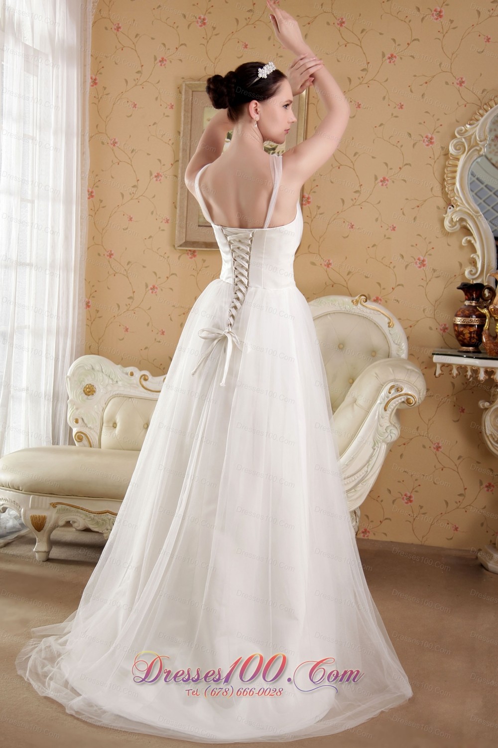 Perfect V-neck Wedding Gowns Brush Train Gilding Tulle