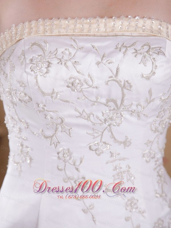 Princess Strapless Embroidery Satin Wedding Dress around 200
